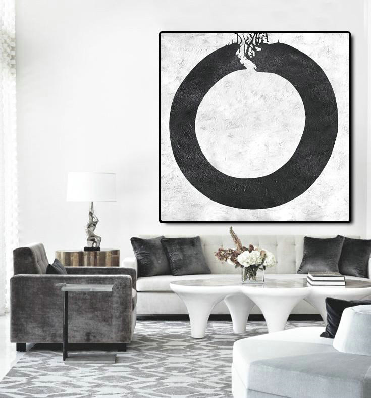 Large Modern Abstract Painting,Oversized Minimal Black And White Painting - Hand Paint Large Art